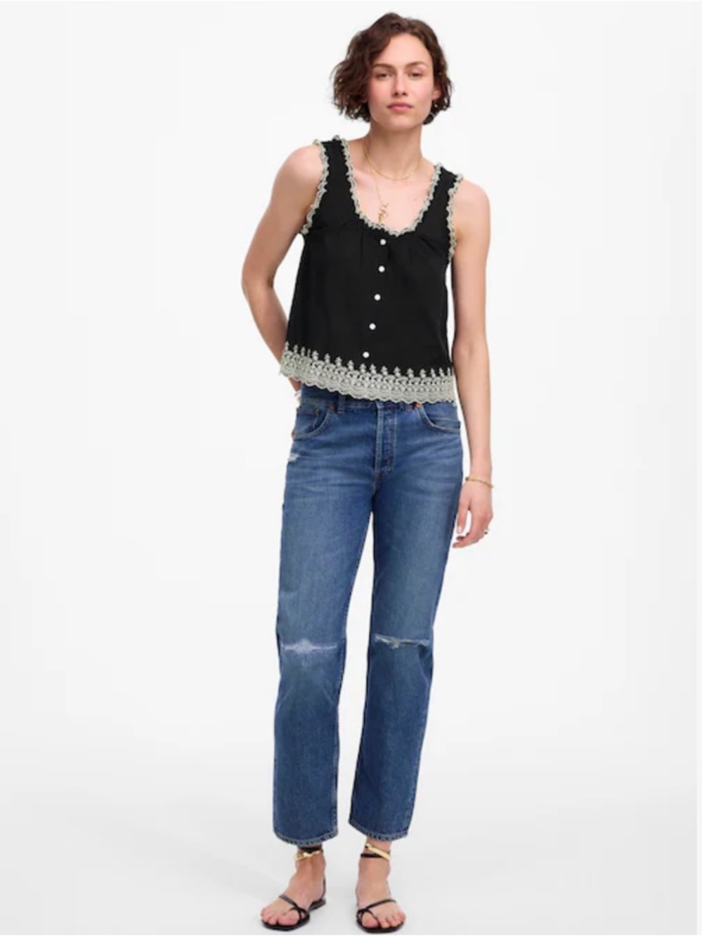 Madewell Embroidered Scallop Tank NEW NWT
